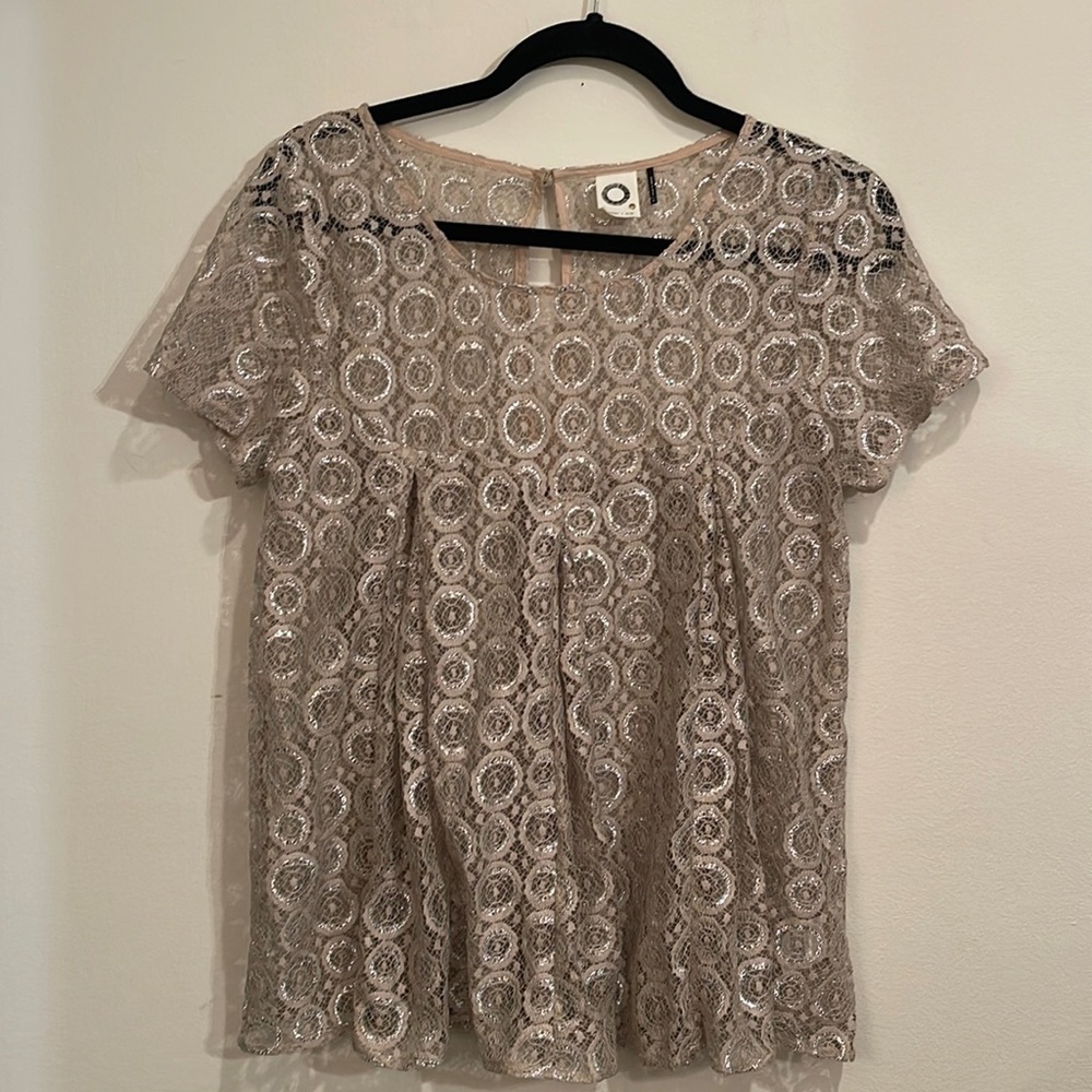Anthropologie Akemi + Kim Nude Silver Crochet Lace Top